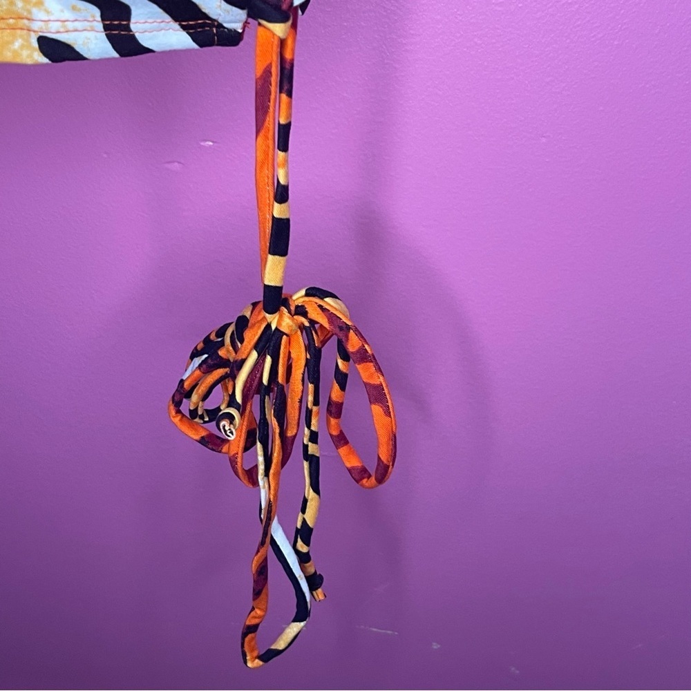 NWT Orange Tiger Print Drawstring Stretchy Mini Dress - Small - Picture 6 of 9
